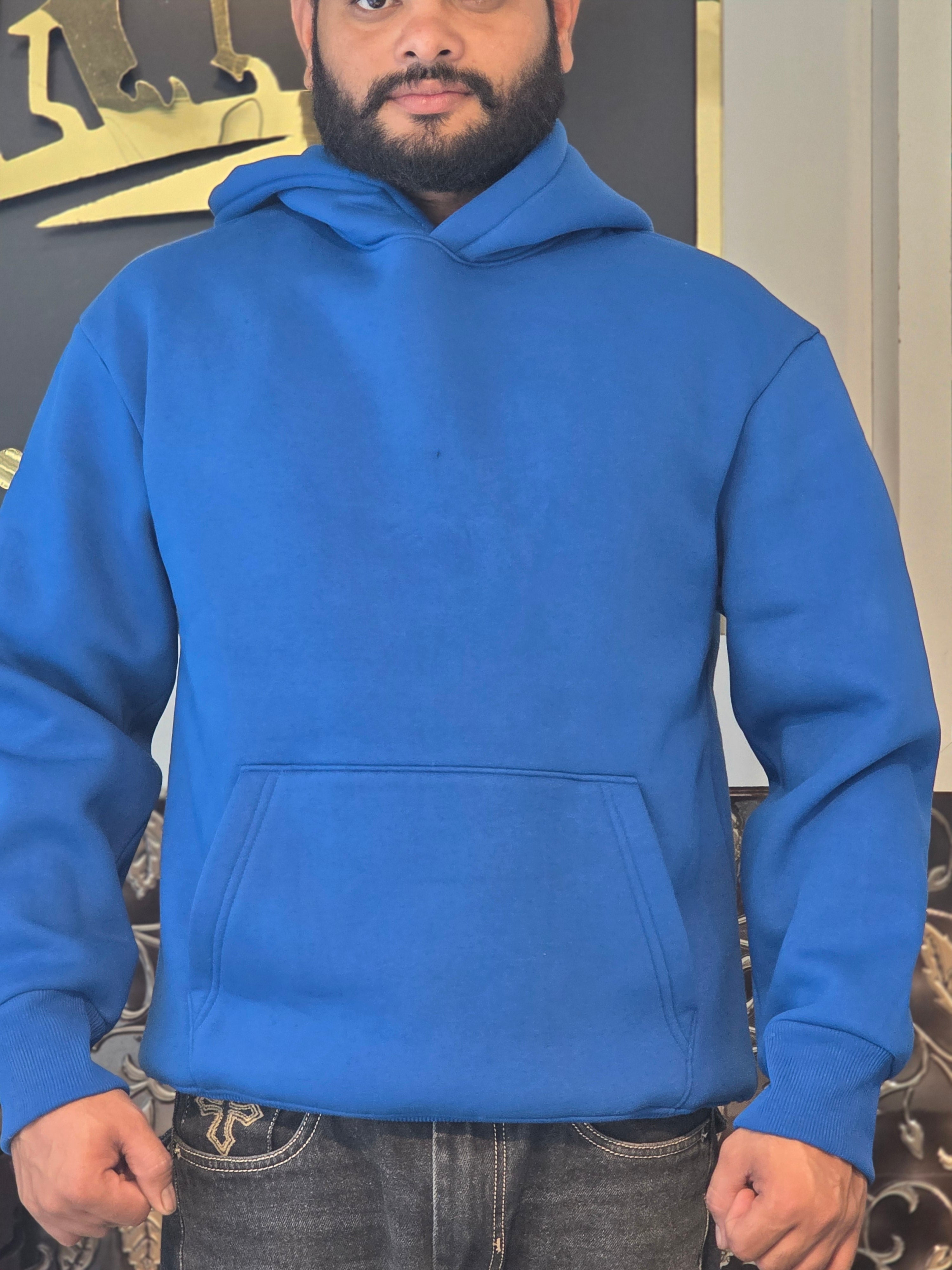 MENS PREMIUM PLAIN CREAM COLOUR HOODIE 100%COTTON blue colour