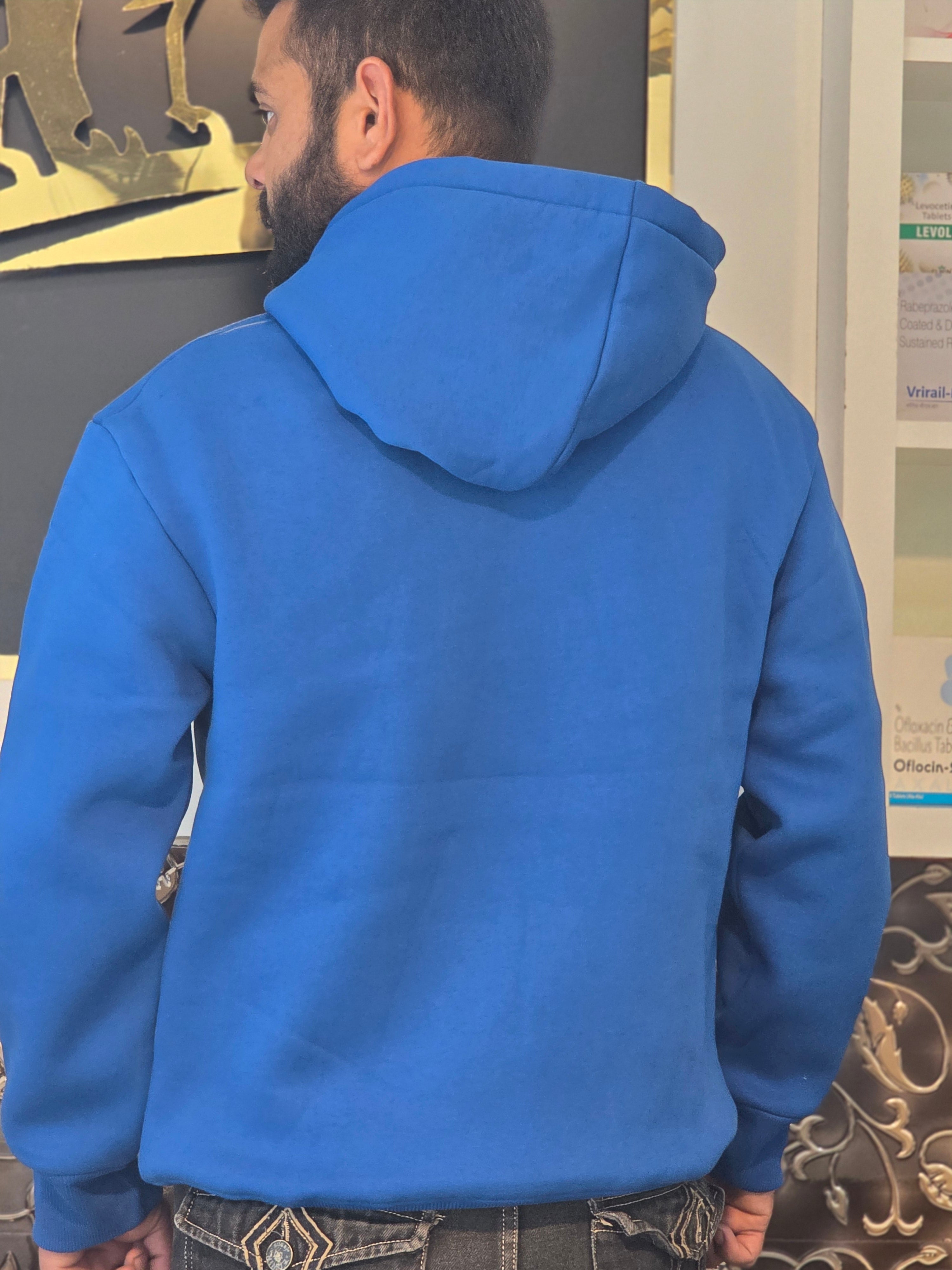 MENS PREMIUM PLAIN CREAM COLOUR HOODIE 100%COTTON blue colour