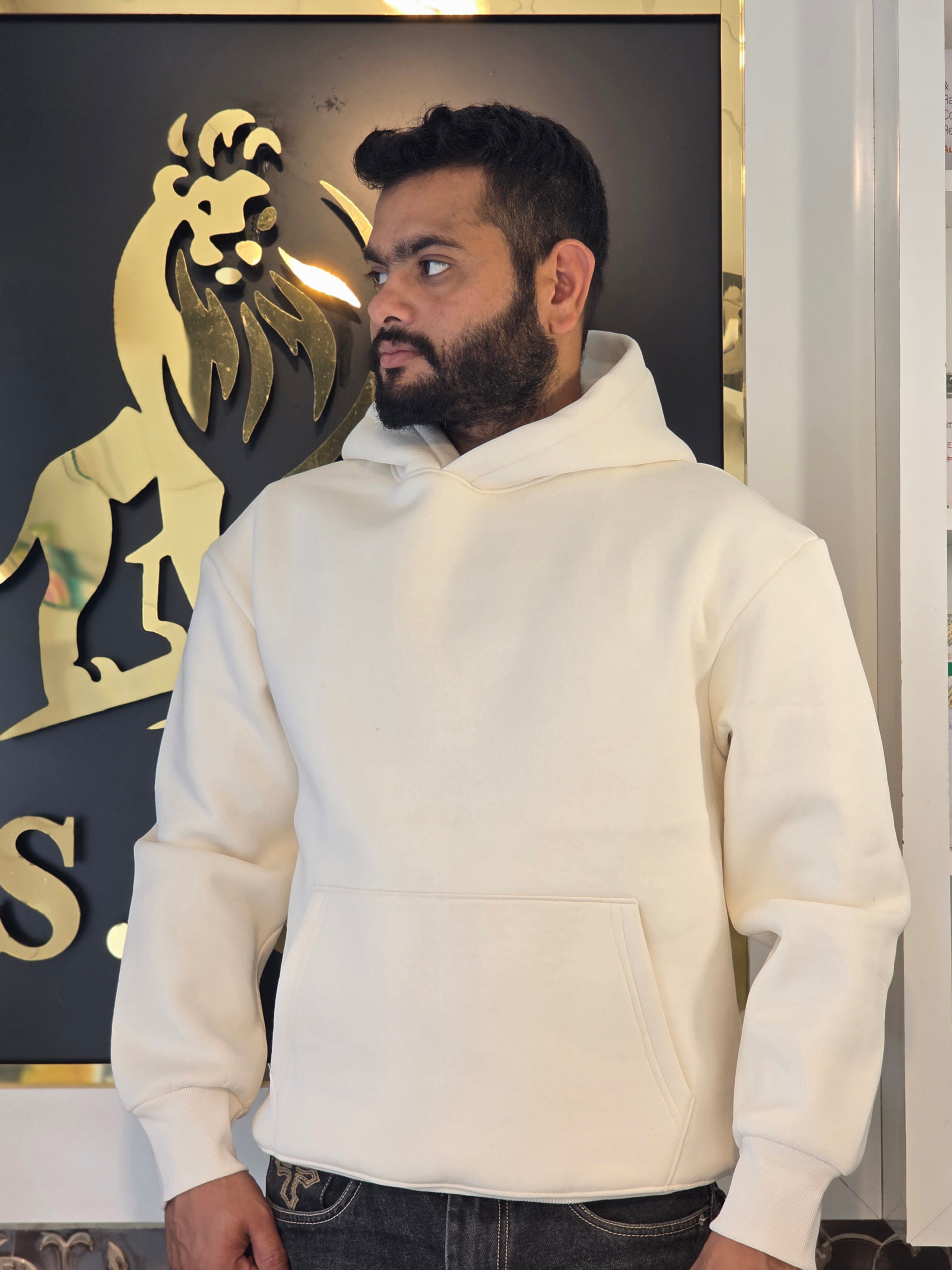 MENS PREMIUM PLAIN CREAM COLOUR HOODIE 100%COTTON