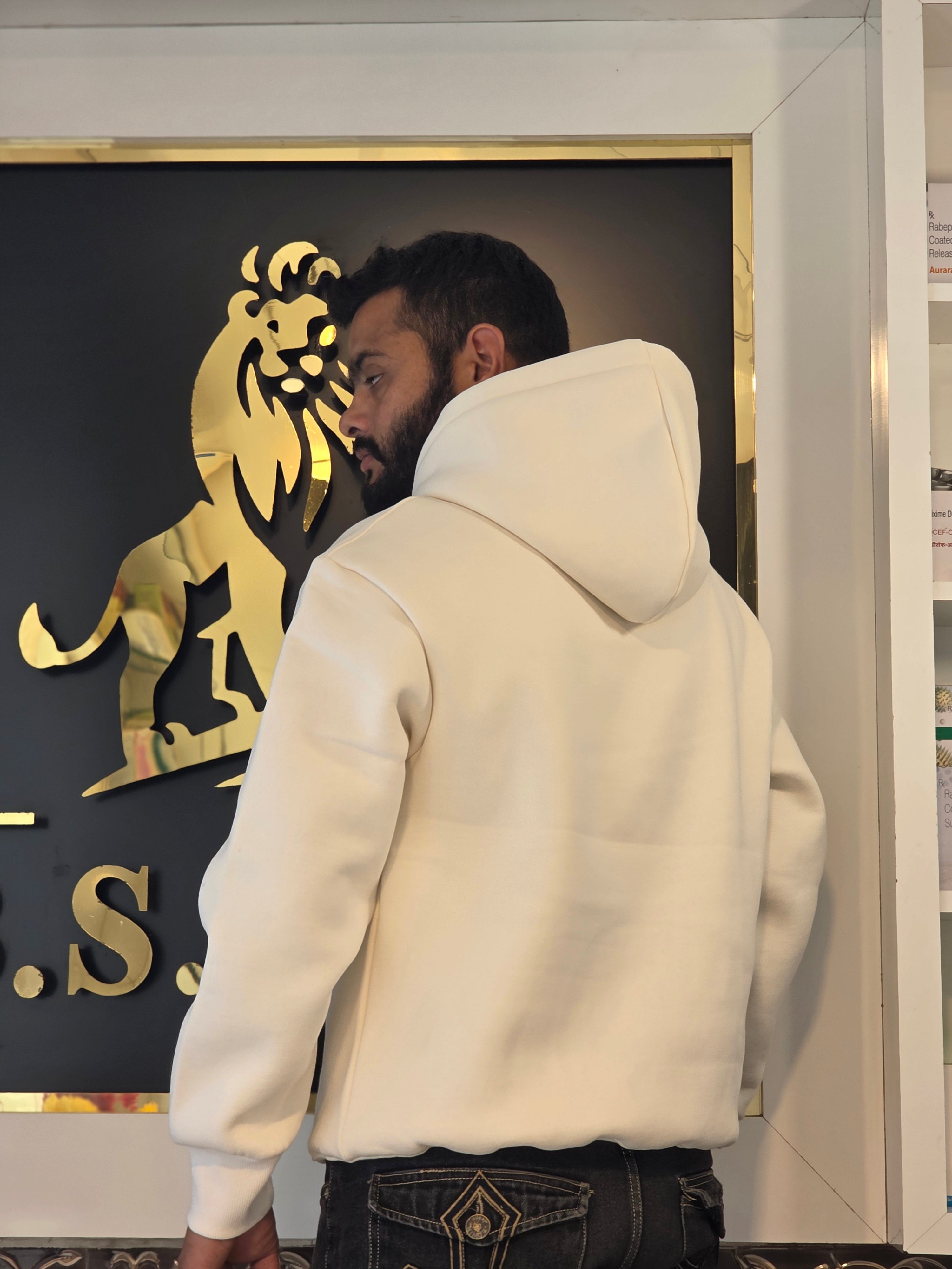 MENS PREMIUM PLAIN CREAM COLOUR HOODIE 100%COTTON