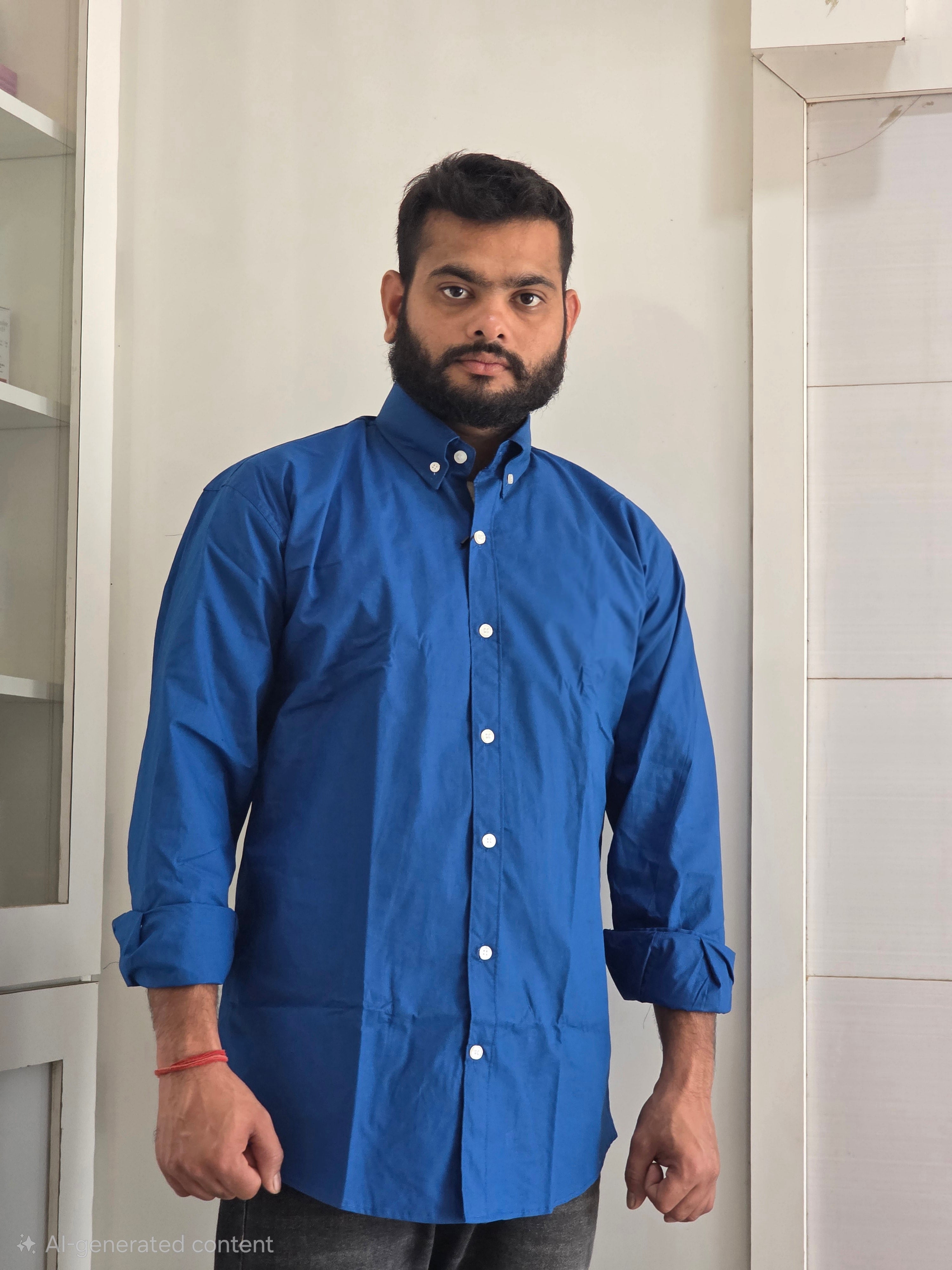 premium Full sleves plain shirt blue