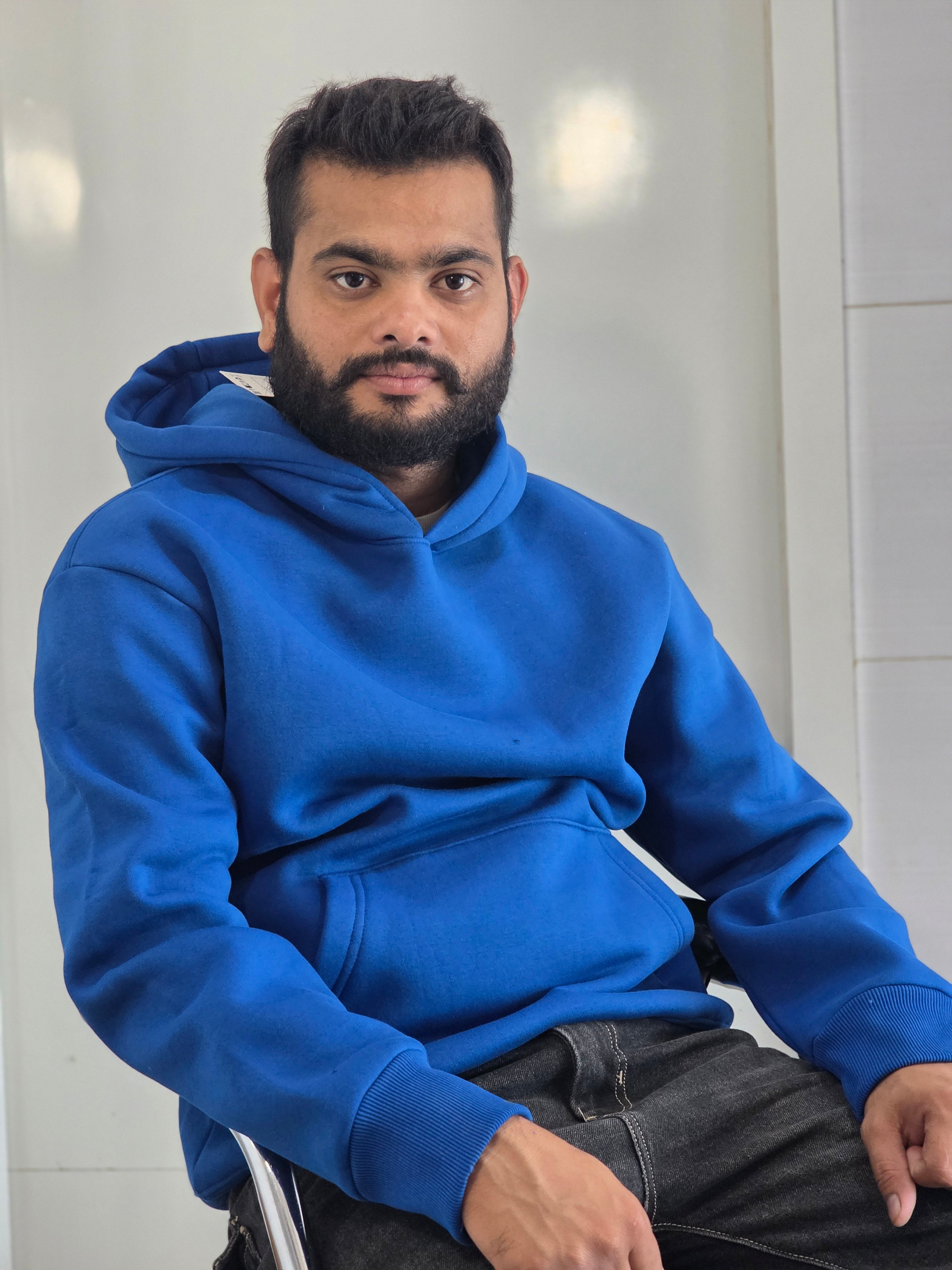 MENS PREMIUM PLAIN CREAM COLOUR HOODIE 100%COTTON blue colour