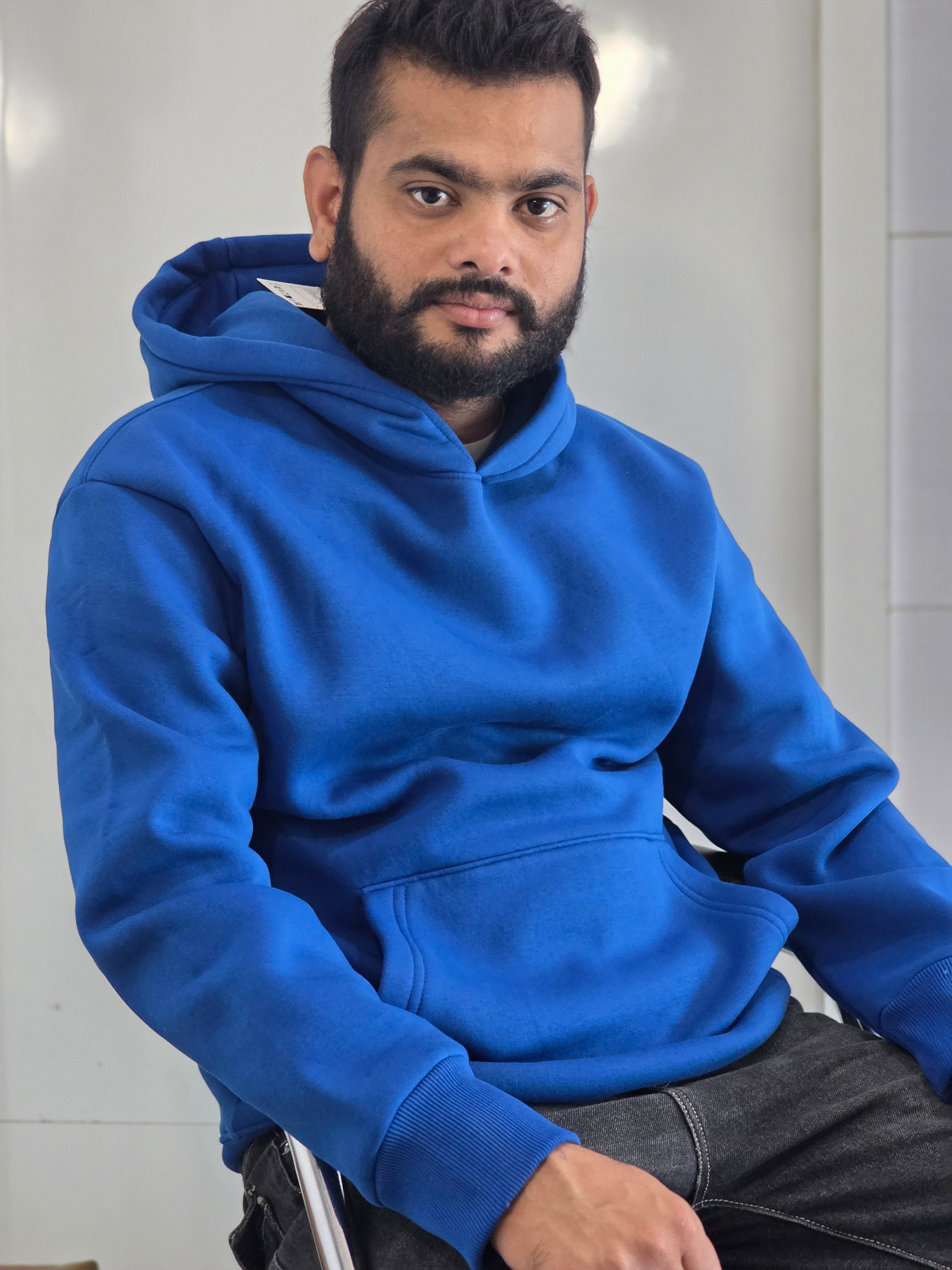 MENS PREMIUM PLAIN CREAM COLOUR HOODIE 100%COTTON blue colour
