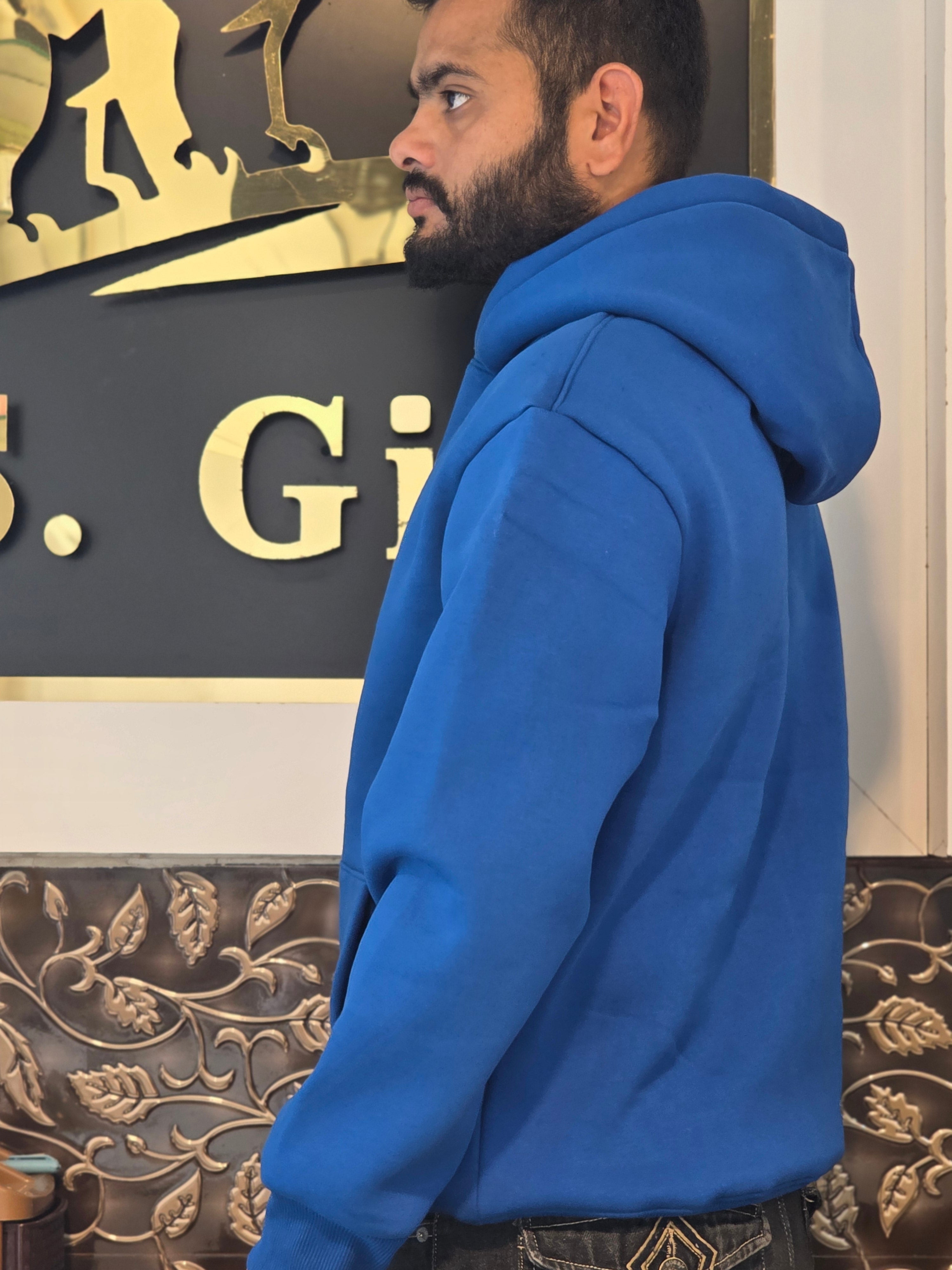 MENS PREMIUM PLAIN CREAM COLOUR HOODIE 100%COTTON blue colour