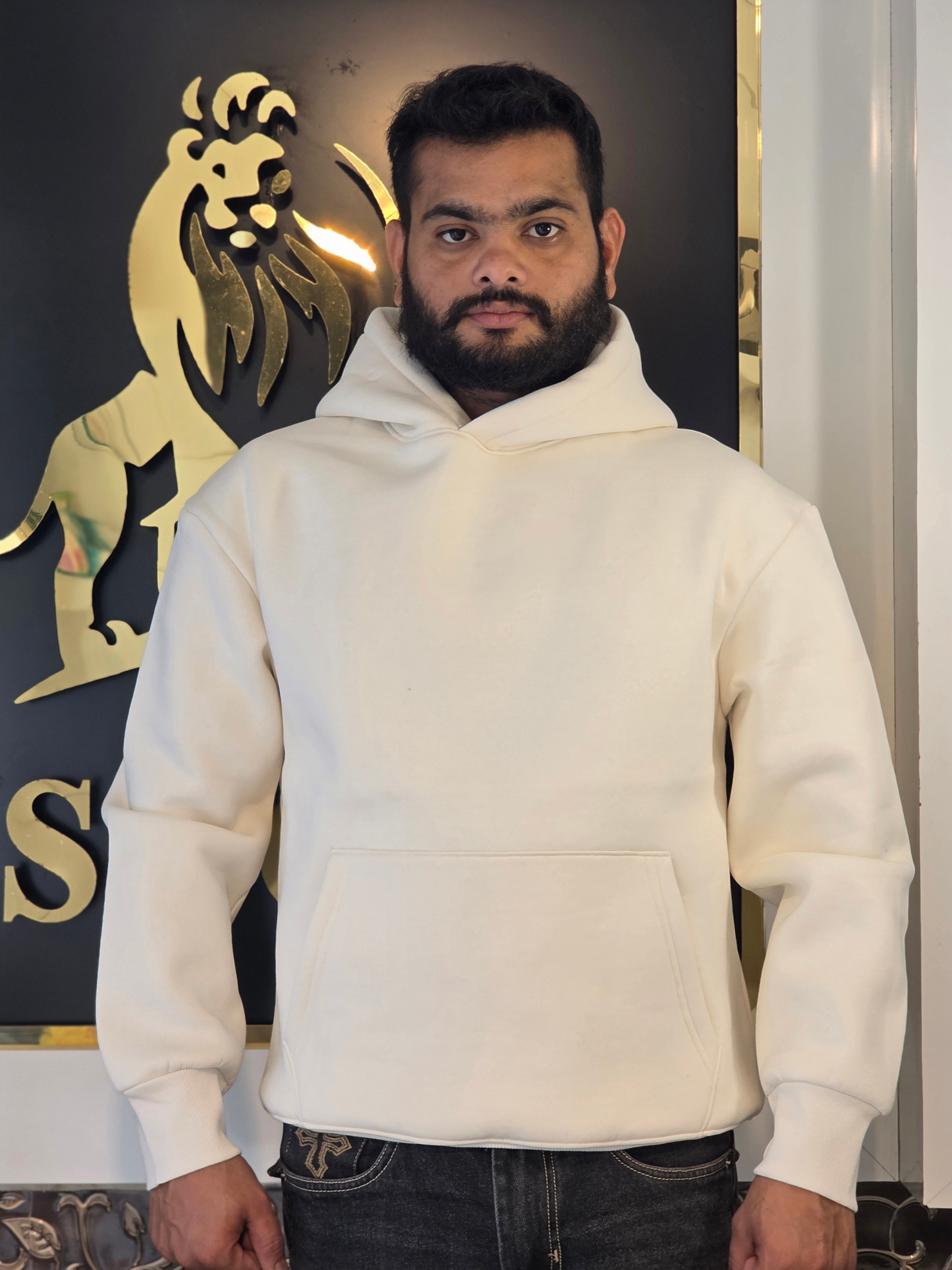 MENS PREMIUM PLAIN CREAM COLOUR HOODIE 100%COTTON